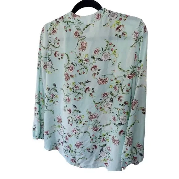 Womens Soho New York & Company Jeans Ladies Blue Floral Blouse, Long Sleeved Sur - Picture 3 of 8